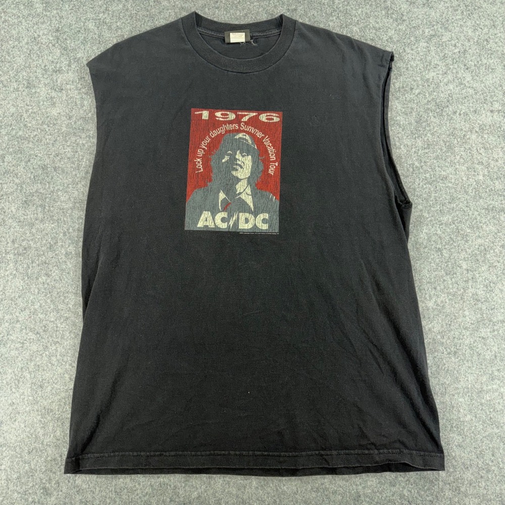 BC Ethic AC/DC 1976 Lock Up Your Daughters Tour Muscle Tee Mens XL Black